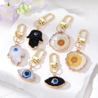 Zinc Alloy Key Clasp, with Dried Flower & Resin, gold color plated, Unisex & enamel 