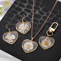 Resin Zinc Alloy Necklace, with Dried Flower & Resin, with 5cm extender chain, Heart, gold color plated & for woman & epoxy gel Approx 50 cm 