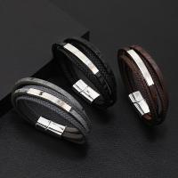 PU Leather Bracelet, with Zinc Alloy, fashion jewelry & multilayer & for man Approx 21-22 cm 