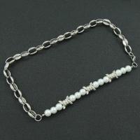 Titanium Steel Jewelry Necklace, with Glass Pearl, fashion jewelry & for woman Approx 54 cm 