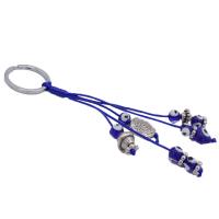 Murano-Schlüsselanhänger, Zinklegierung, mit Terylen Schnur & Lampwork, antik silberfarben plattiert, böser Blick- Muster, blau, Länge:14 cm, verkauft von PC