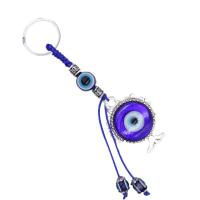 Murano-Schlüsselanhänger, Zinklegierung, mit Terylen Schnur & Lampwork, silberfarben plattiert, unisex & böser Blick- Muster, blau, Länge:14 cm, verkauft von PC