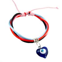 Bracelets de Murano de turque, cordon de polyester, avec chalumeau, coeur, fait à la main, Style bohème & unisexe & motif de mauvais œil & réglable, couleurs mélangées Environ 19 cm, Vendu par PC