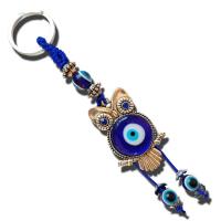 Evil Eye Key Chain, Zinc Alloy, with Polyester Cord & Glass & Resin, Owl, silver color plated, evil eye pattern, blue cm 