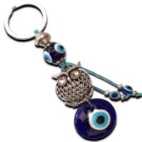 Evil Eye Key Chain, Zinc Alloy, with Lampwork, Owl, antique silver color plated, evil eye pattern, blue .5 cm 