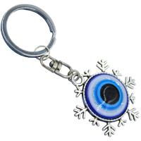 Evil Eye Key Chain, Zinc Alloy, with Resin, Snowflake, silver color plated, evil eye pattern, blue cm 