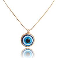 Evil Eye Schmuck Halskette, Zinklegierung, mit Harz, Dom, KC goldfarben plattiert, Modeschmuck & unisex & böser Blick- Muster, blau, 19mm, Länge:48 cm, verkauft von PC