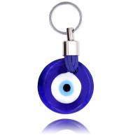 Evil Eye Key Chain, Zinc Alloy, with Velveteen Cord & Lampwork, Flat Round, silver color plated, evil eye pattern, blue cm 
