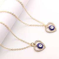 Evil Eye Jewelry Necklace, Zinc Alloy, with iron chain, Heart, gold color plated, evil eye pattern & for woman & enamel & with rhinestone, golden cm 