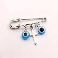 Zinc Alloy Jewelry Brooch, with Resin, Cross, silver color plated, Unisex & evil eye pattern, 50mm,24mm,10mm 