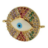 Evil Eye Jewelry Connector, Brass, Flat Round, real gold plated, micro pave cubic zirconia & enamel, multi-colored Approx 1mm 
