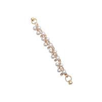 Fashion Mobile Phone Lanyard, Zinc Alloy, gold color plated, with plastic pearl & with rhinestone, gold, 150mm 