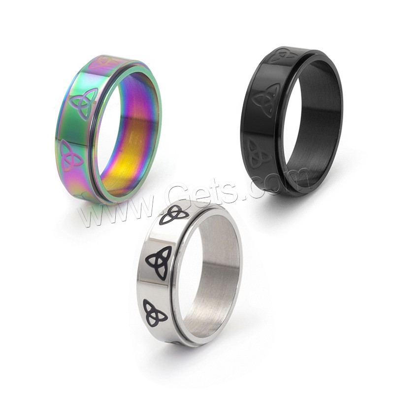 304 Stainless Steel Finger Ring, Vacuum Ion Plating, rotatable & different size for choice & for man, more colors for choice, 8mm, US Ring Size:7-12, Sold By PC