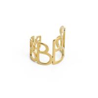 304 Stainless Steel Cuff Finger Ring, Letter B, real gold plated, adjustable & for woman & hollow, US Ring 