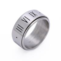 Stainless Steel Finger Ring, 304 Stainless Steel, Vacuum Ion Plating, rotatable & with roman number & Unisex US Ring 