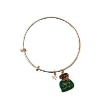 Iron Bangle, with zinc alloy bead, platinum color plated, Christmas Design & for woman & enamel, multi-colored, 65mm 