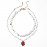 Resin Zinc Alloy Necklace, with ABS Plastic Pearl & Resin, gold color plated, 2 pieces & fashion jewelry & for woman & with rhinestone 
