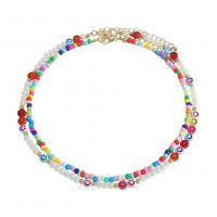 Glass Seed Beads Necklace, Zinc Alloy, with Seedbead & ABS Plastic Pearl & Resin, gold color plated, 2 pieces & fashion jewelry & for woman, Random Color .3-51 cm 
