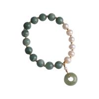 Cultured Freshwater Pearl Brass Bracelet, Green Calcedony, with Freshwater Pearl & Brass, 14K gold-filled, fashion jewelry & for woman, 10mm cm 