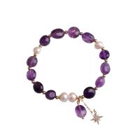 Cultured Freshwater Pearl Brass Bracelet, Amethyst, with Freshwater Pearl & Brass, 14K gold-filled, fashion jewelry & for woman, purple cm 