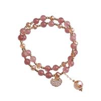 Quartz Bracelets, Strawberry Quartz, with Brass, 14K gold-filled, Double Layer & fashion jewelry & for woman, 6mm .5 cm 