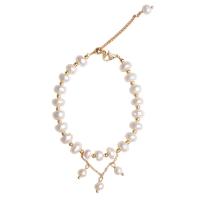 Cultured Freshwater Pearl Brass Bracelet, with Brass, with 4.5 extender chain, 14K gold-filled, Double Layer & fashion jewelry & for woman .5 cm 