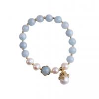 Cultured Freshwater Pearl Brass Bracelet, with Aquamarine & Rose Quartz & Brass, 14K gold-filled, fashion jewelry & for woman 8mm cm 