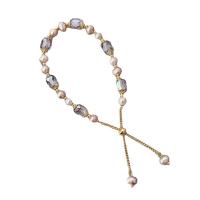 Cultured Freshwater Pearl Brass Bracelet, with Crystal & Brass, fashion jewelry & for woman cm 