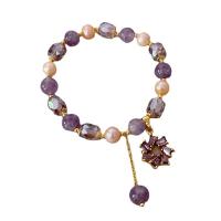 Хрустальный перл браслеты, Пресноводные жемчуги, с Кристаллы, Связанный вручную, ювелирные изделия моды & Женский, длина:17 см, продается PC