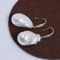 Freshwater Pearl Drop Earring, with 925 Sterling Silver, gold color plated, fashion jewelry & for woman, 15-16mm 