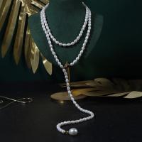 Natural Freshwater Pearl Long Necklace, Rice, 14K gold-filled, fashion jewelry & for woman, white, 4-5mmu30018-9mm cm 