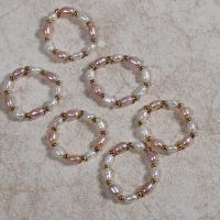 Kultivierten Süßwasser Perle Ring, Natürliche kultivierte Süßwasserperlen, mit elastischer Faden & Messing, 14K goldgefüllt, Modeschmuck & für Frau, 3-4mm, Länge:6 cm, verkauft von PC