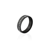 Titanium Steel Finger Ring, polished & for woman & with rhinestone, black, 6mm 