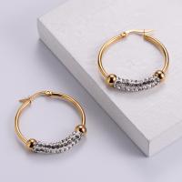 Stainless Steel Hoop Earring, 316L Stainless Steel, fashion jewelry & for woman & with rhinestone, golden, 35mm 