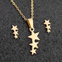 Fashion Stainless Steel Jewelry Sets, 304 Stainless Steel, Stud Earring & necklace, Star, Vacuum Plating, 2 pieces & fashion jewelry & for woman, golden, 20*10mm,10*5mm Approx 17.72 Inch 