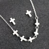 Fashion Stainless Steel Jewelry Sets, 304 Stainless Steel, Stud Earring & sweater chain necklace, with 1.97inch extender chain, Cross, 2 pieces & fashion jewelry & for woman, original color, 7*10mm Approx 17.72 Inch 