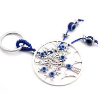 Evil Eye Key Chain, Zinc Alloy, with Polyester Cord & Resin, Tree, antique silver color plated, evil eye pattern, 75mm cm 
