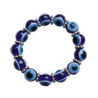 Evil Eye Jewelry Bracelet, Resin, with Elastic Thread & Brass, Round, silver color plated, fashion jewelry & Unisex & evil eye pattern, blue, 12mm cm 