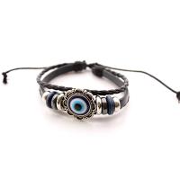 Evil Eye Jewelry Bracelet, PU Leather, with Zinc Alloy, Flower, plated, fashion jewelry & folk style & Unisex & evil eye pattern Approx 18 cm 