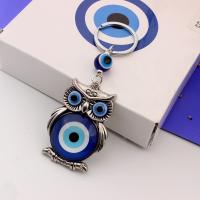Evil Eye Key Chain, Zinc Alloy, with Lampwork, Owl, antique silver color plated, evil eye pattern, blue, 40mm .5 cm 