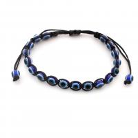Evil Eye Jewelry Bracelet, Resin, with Polyester Cord, Round, Unisex & evil eye pattern & adjustable, blue, 6mm cm 