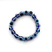 Evil Eye Jewelry Bracelet, Resin, with Elastic Thread & Zinc Alloy, Round, silver color plated, fashion jewelry & evil eye pattern, blue, 8mm, Inner Approx 41mm 