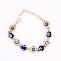 Evil Eye Jewelry Bracelet, Zinc Alloy, with Lampwork, gold color plated, Unisex & evil eye pattern & enamel & with rhinestone 