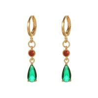 Huggie Hoop Drop Earring, Brass, Teardrop, gold color plated, fashion jewelry & micro pave cubic zirconia & for woman, green 