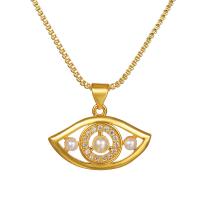 Cubic Zircon Micro Pave Brass Necklace, with Plastic Pearl, with 7cm extender chain, Evil Eye, gold color plated, fashion jewelry & micro pave cubic zirconia & for woman cm 