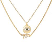 Rhinestone Zinc Alloy Necklace, with 7cm extender chain, Bowknot, gold color plated, 2 pieces & fashion jewelry & evil eye pattern & with rhinestone, golden, 18mm,20mm cm, 40 cm 
