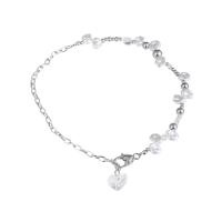 Titanium Steel Jewelry Necklace, with Glass Beads & Copper Coated Plastic & Plastic Pearl, Heart, fashion jewelry & for woman cm 