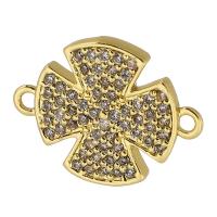 Cubic Zirconia Micro Pave Brass Connector, Four Leaf Clover, real gold plated, micro pave cubic zirconia, gold Approx 1mm 