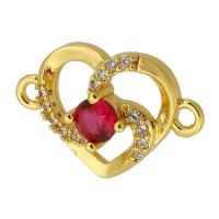 Cubic Zirconia Micro Pave Brass Connector, Heart, real gold plated, micro pave cubic zirconia & hollow, gold Approx 1.5mm 