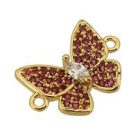 Cubic Zirconia Micro Pave Brass Connector, Butterfly, real gold plated, micro pave cubic zirconia, red Approx 1mm 